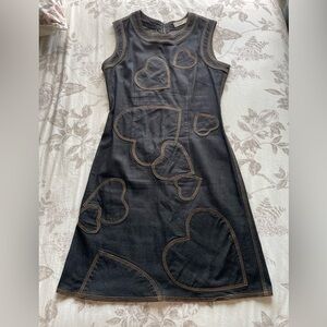 Vintage Moschino Jeans Denim Heart Patchwork Mini Dress 10 70s 80s Classic Retro